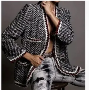 ZARA Black and White Tweed Jacket Blazer Sz L thumbnail 1