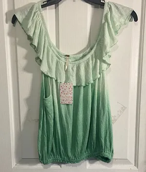 Free People Mint Ombre Ruffle Scoop Tank thumbnail 1