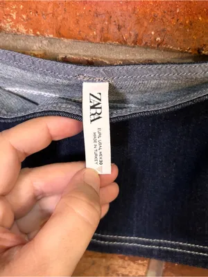 Zara TRF womens dark wash denim crop top blue L thumbnail 3