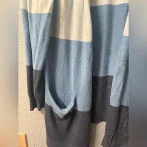 Style & Co. Striped Open Front Cardigan in gray and Blue Tones thumbnail 3