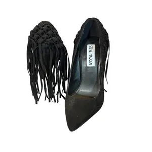 Steve Madden Tipsyy Black Suede Fringe Heels Sz 6 thumbnail 7