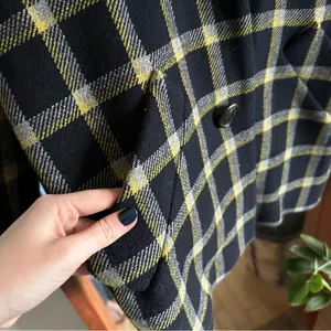 Derek Lam 10 Crosby Plaid Cocoon Coat Women's 4 Navy and Yellow Wool Blend Lined thumbnail 6
