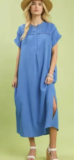Umgee Button-Front Gauze Midi Dress‎ with Lace Detail thumbnail 1