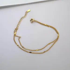 Adjustable Double Layer Link Chain Bracelet for Women Gold thumbnail 3
