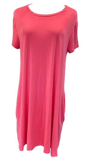 Piko 1988 Bamboo Coral Dress Boho Lagenlook Casual Cap Sleeve Pockets Size LG thumbnail 1