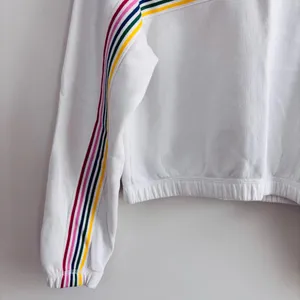 Abercrombie & Fitch Crop oversized Sweatshirt Womens XS White Rainbow Stripe thumbnail 3