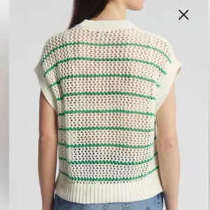 Madewell Classic Ivory Green Striped Open Stitch Knit Sweater Tee Size L NWOT thumbnail 6