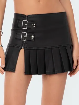 Edikted Black Pleated Mini Skirt with Side Buckles thumbnail 1