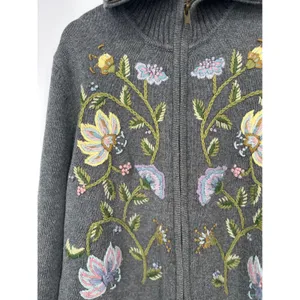 Vtg Tiara International Cardigan Women S Gray Floral Embroidered Grandma Cottage thumbnail 2
