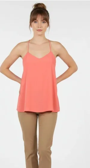 TIBI Silk Coral Orang Sleeveless Halter Top 2 thumbnail 1