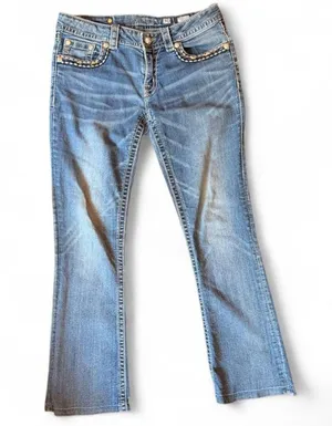 Miss Me Signature Rise Boot Jeans Size 30 Medium Wash Embellished Flap Pocket thumbnail 1