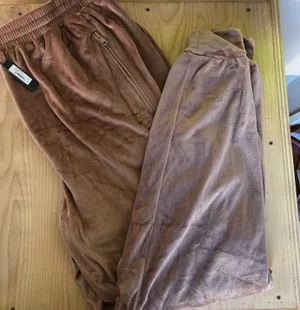 Velour Wide Leg Track Sweat Pants Womens XL Tan Lounge Elastic Waist NWT thumbnail 1