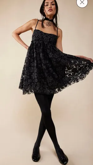 Free People All That Glitters Lace Mini Dress Black Goth Fairy Grunge Large NWOT thumbnail 1