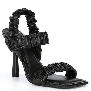 Gianni Bini Vanya Scrunched Square Toe Black Leather Heels thumbnail 1