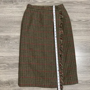 Vintage Luxury Lana Lee‎ Plaid Wool Blend Midi Skirt Sz XS Fringed Hem High Rise thumbnail 14