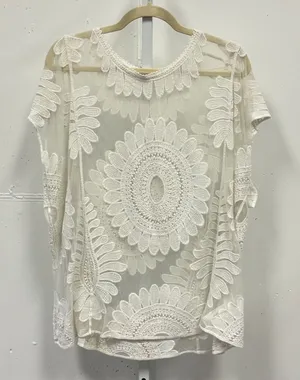 Cupshe Off White Floral Lace Mesh Swim Cover Up Top Tunic Sheer Boho Beachwear thumbnail 1