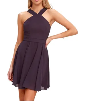 NWT Lulus Forevermore Dusty Purple Skater Halter Neck Mini Dress XS thumbnail 1