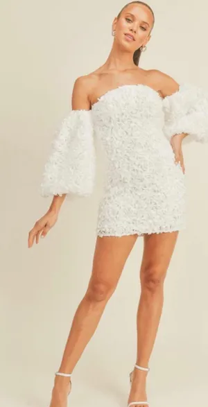 3D Flower Mini Dress White Size L thumbnail 1