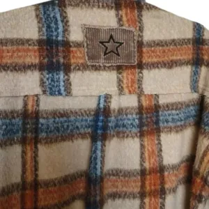 POL Collared Button Down Plaid Shacket Size L Beige Blue Orange thumbnail 5