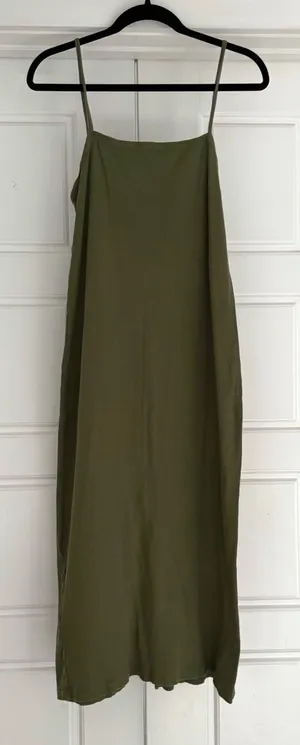 Calvin Klein Olive Green Midi Ribbed Cotton Slip Dress - S/M thumbnail 1