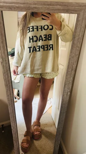 SHEIN Cream 'COFFEE BEACH REPEAT' Graphic Pullover thumbnail 1