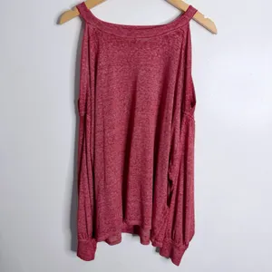 We The Free Chill‎ Out Long Sleeve Tee Red in Pink Medium Cold Shoulder Casual thumbnail 2