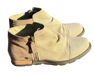 Sorel Major Low Women’s Ankle Boot‎ Tan / Flax Canvas & Suede Combo Sz 7 Hiking thumbnail 1