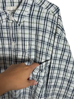 Abercrombie & Fitch Plaid Shirt Jacket Textured Tweed Shacket Oversized XL thumbnail 5