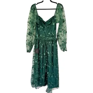 NWT Lulus Darling Charisma Emerald Mesh Embroidered Midi Dress Size Medium thumbnail 5