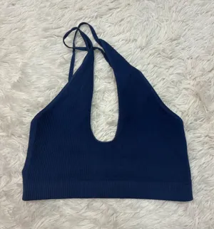 Free people intimately seamless Navy Ribbed Halter Crop Top thumbnail 1