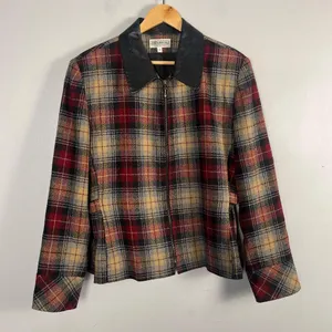 Jordon & Cole vintage plaid 90s wool collar zip up jacket size large thumbnail 1