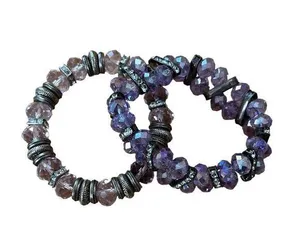 Pair of Pink and Purple Crystal Stretch Bracelets thumbnail 1