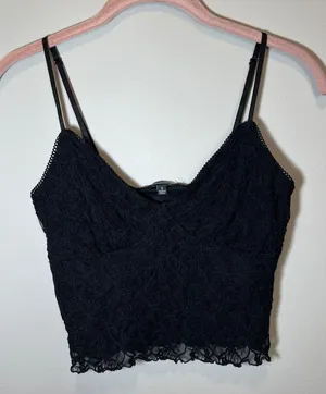 Ambiance Black Floral Lace Camisole Cropped V-Neck Adjustable Straps Top Small thumbnail 1
