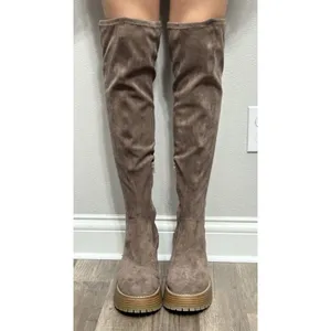 NEW Altar’d State Faux Suede Over The Knee Boots Taupe Chunky Lug Sole Size 8.5M thumbnail 3