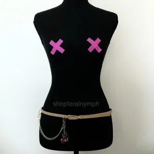 Tan Y2K Bookworm Cat Charm Skinny Chain Belt, Fits 33.5-35 Inches, X7GA1243 thumbnail 3