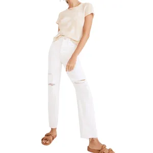Madewell perfect vintage straight stretch jeans tile white ripped knee 25 thumbnail 2
