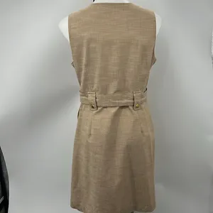 Sharagano khaki sleeveless full zipper sheath pocket dress thumbnail 5