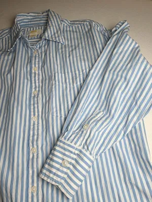 Maeve Anthropologie Women’s XS Blue White Stripe Cotton Button Down Oversized thumbnail 7