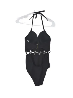 Shade & Shore Black Halter Cut-Out One Piece Wire Swimsuit Size 34DD thumbnail 4