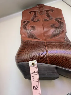 Nine West Romnee Brown Lizard Leather Cowboy Boots Sz 8 Made Brazil thumbnail 11