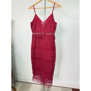 Saylor Margot Dress Lipstick‎ Red Lace Crochet Fringe thumbnail 3