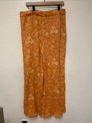 WONDERLY Yellow-Orange Floral Wide-Leg Pants Size XL thumbnail 2