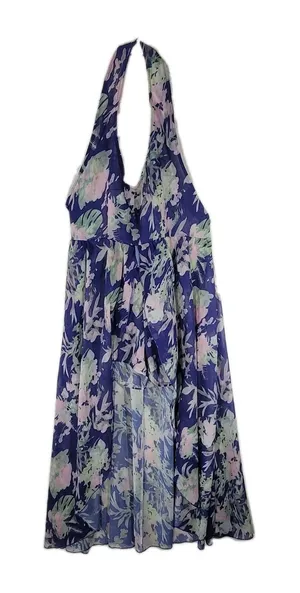 Floral Halter Romper Maxi Dress High Low Built In Shorts Purple Pink Size M thumbnail 1