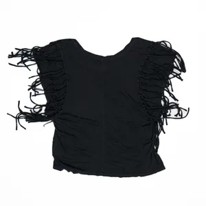 Free People Cotton Modal Ultra Soft Stretch Fringe Tassel Detail Black Tee Shirt thumbnail 4