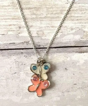 Sterling Silver Butterfly Necklace 18in Pink Jewelry Silver Chain thumbnail 1