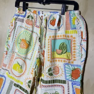 Cali 1850 Womens M Fruit Print Linen Blend Wide Leg Pull On Beach Resort Pants thumbnail 3