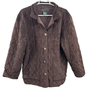 brown faux suede quilted barn jacket Lauren Ralph Lauren equestrian buttons XL thumbnail 1
