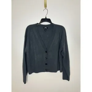 Aqua cashmere dark gray v-neck cardigan sweater long sleeve women's size large‎ thumbnail 4