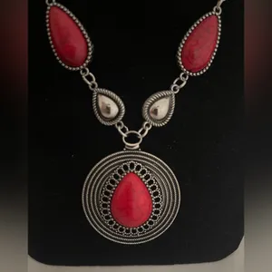 Paparazzi Fashion Red Teardrop Statement Necklace & Earrings Set thumbnail 2