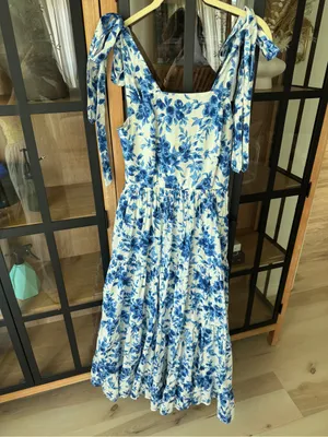 Abercrombie Mille Daphne maxi dress ruffle tiered midi bows cotton floral print tie straps thumbnail 2